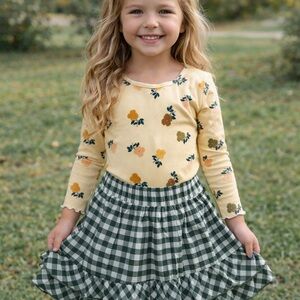 Sweet Honey Floral Top and Plaid Skort Set for Kids